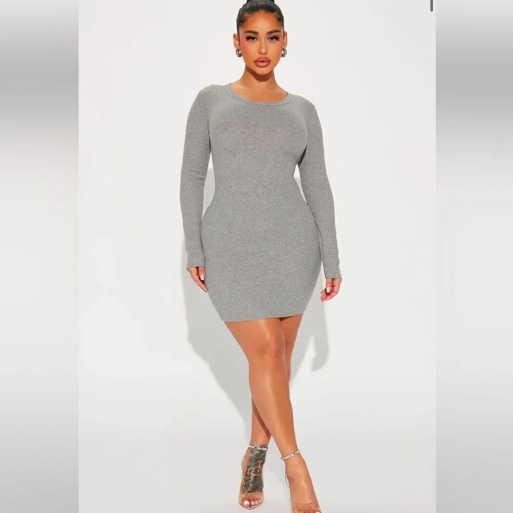 Rhiannon Ribbed Mini Dress - Grey Size Medium